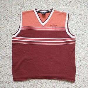 VTG FUBU Sweater Vest Women XL/L*  Red Orange White Striped Knit 90s Streetwear